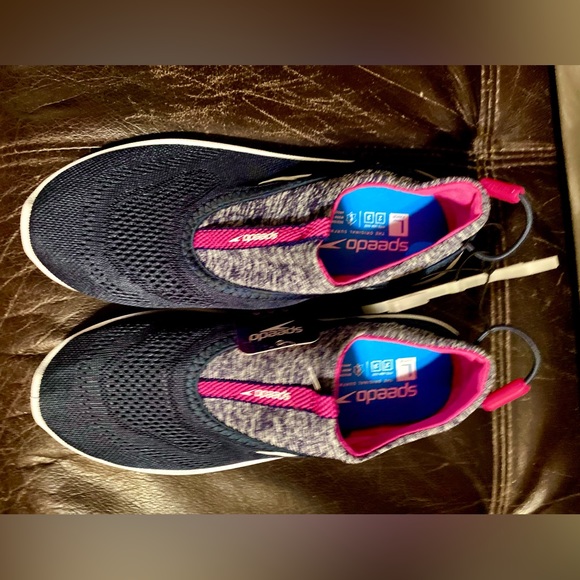 NWT SPEEDO Girls' Junior Aqua skimmer Water Shoes / Navy/Pink, SIZE: 2-3 - Picture 3 of 6